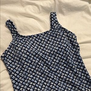 Lands' End Navy & White one piece mastectomy swimsuit women’s size 16 tug-less